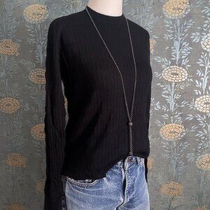 Theory Hilson S Refine Black Merino Wool Pullover Sweater Side Slits Size Small